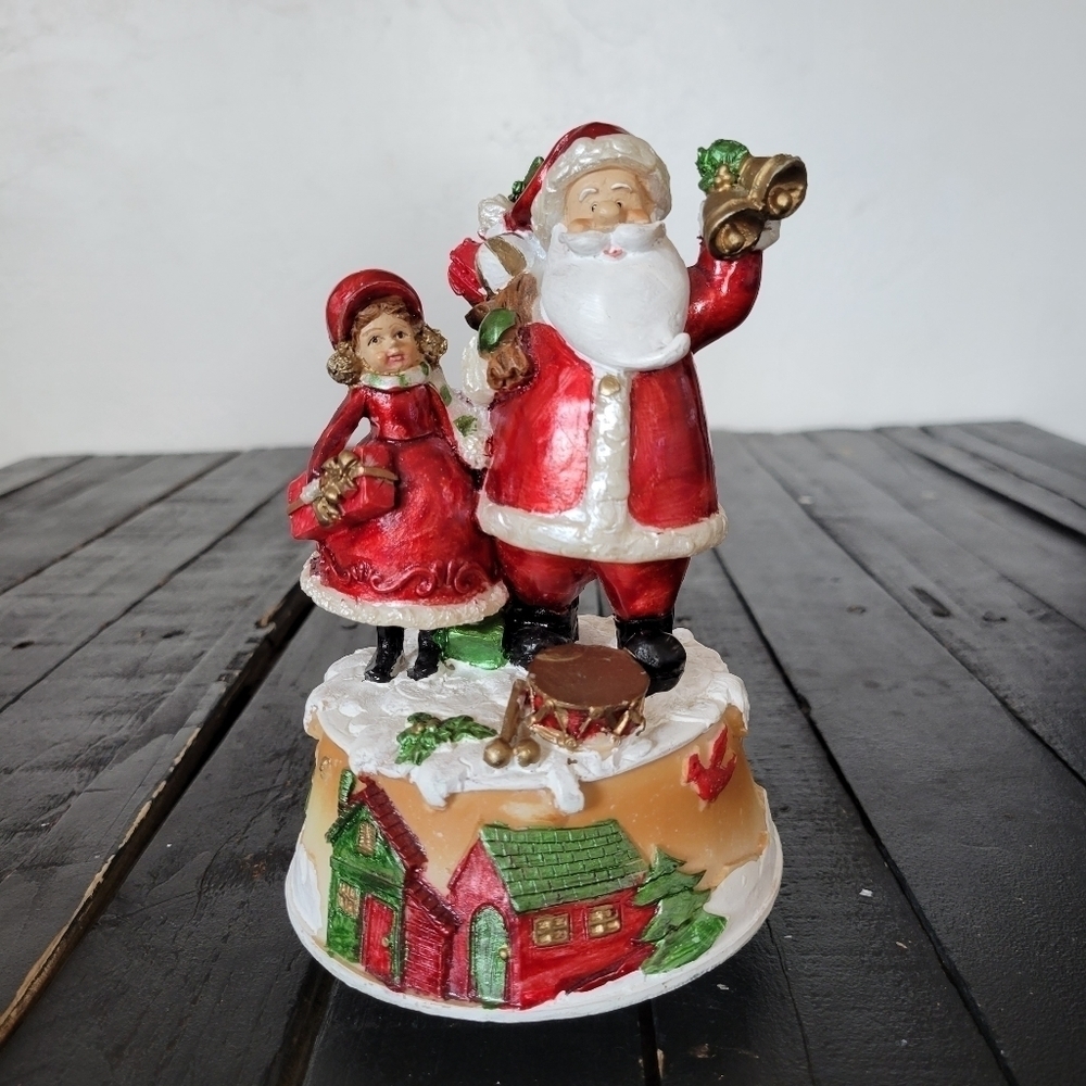 Vintage Christmas Home Decor Musical Music Box Santa Little Girl Village Holiday